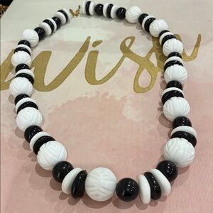 Freirich necklace black and white carved vintage 26 total inches